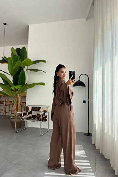 Love Fab Wide Sleeve V Neck Crop Linen Pants Suit