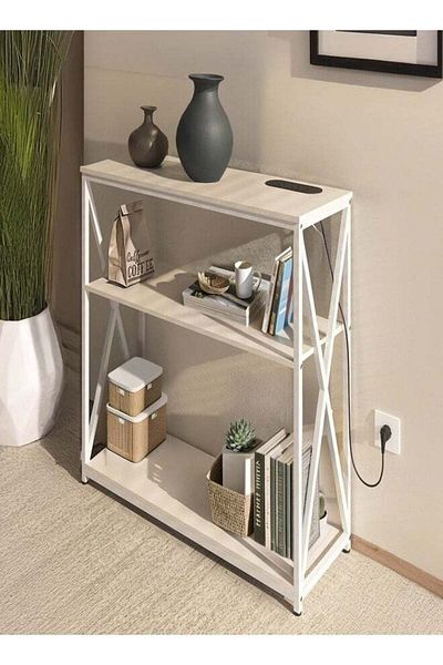 AGD Adjustable Console Table with Charging Base, Coffee Table with Storage Shelf and Electric Outlets fo