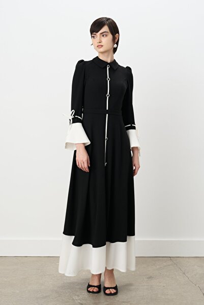 Nihan Taş Düğmeli Kol Detaylı Elbise Siyah