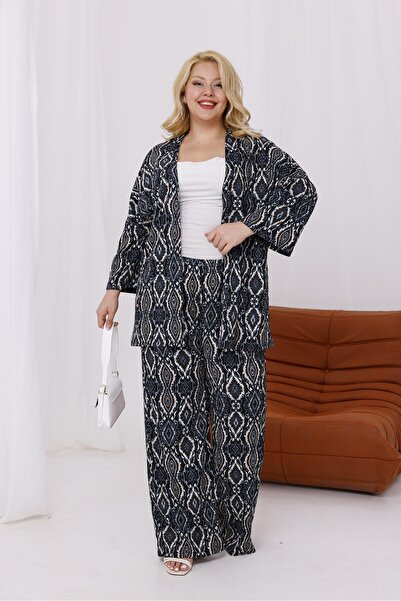 Siyezen Large Size Patterned Lycra Kimono Set