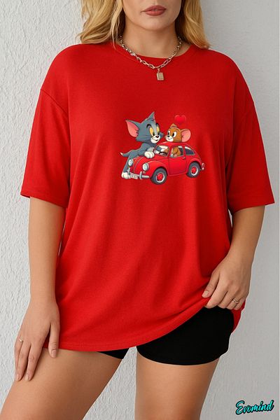 Evomind In Cart 5 or More Purchases Get 1 T-Shirt as a Gift - Large Size Cartoon Character Printed T-Shirt