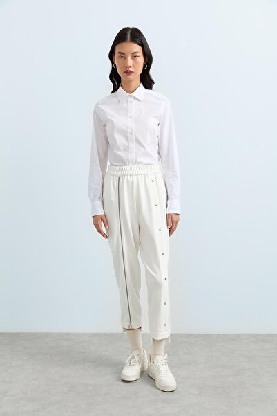 Nihan Fermuar ve Düğme Detaylı Pantolon Ekru