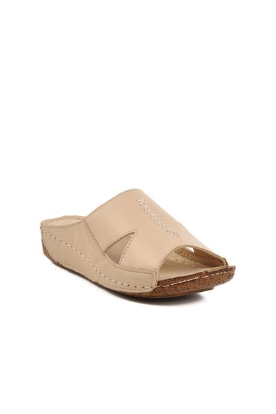 AYK'S Beige Genuine Leather Women's Slippers 012 Z