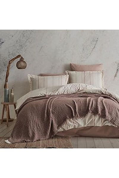 Mu Art Ahşap Soley |   Tissou |   Double 100% Cotton Muslin Pique Bedspread Brown
