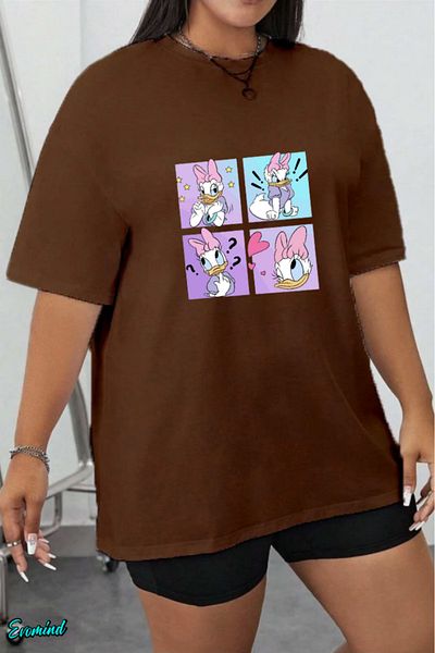 Evomind In Cart 5 or More Purchases Get 1 T-Shirt as a Gift - Large Size Cartoon Character Printed T-Shirt