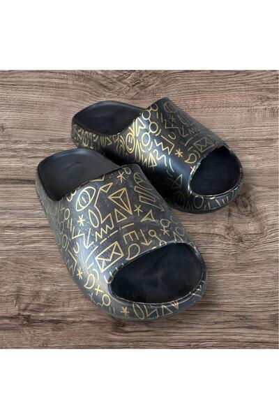 AkınalBella Black Printed Women's Summer Slide Slippers