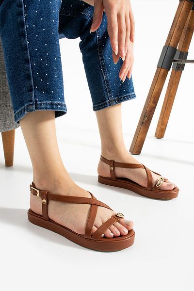 STOCON Maria Women's Gold Ring Detailed Daily Sandals Summer Sandals Stc1119