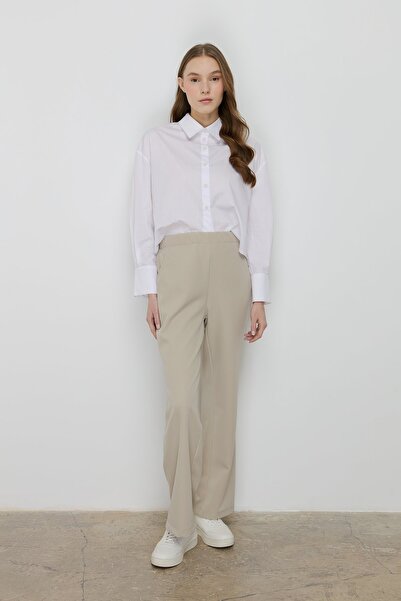 Nihan Beli Lastikli Ütü İzli Pantolon Taş