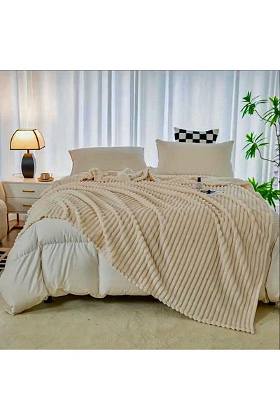 DECORA CASA HOME COLLECTİON Striped Wellsoft Blanket Tv Blanket Double Person Blanket