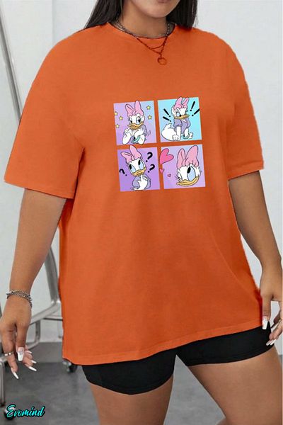 Evomind In Cart 5 or More Purchases Get 1 T-Shirt as a Gift - Large Size Cartoon Character Printed T-Shirt