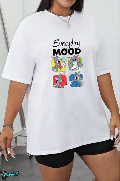 Evomind In Cart 5 and Above Purchases Get 1 T-Shirt as a Gift - Large Size Mood Printed T-Shirt