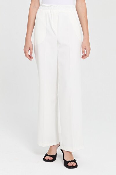 Nihan Beli Lastikli Yüksek Bel Pantolon Ekru