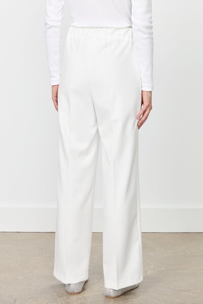 Nihan Beli Lastikli Yüksek Bel Pantolon Ekru
