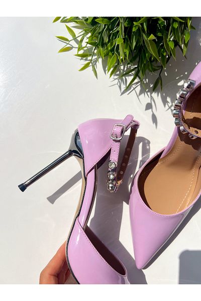 labor Selection Stoned Pointed Toe Patent Leather Stiletto 10 cm Heel