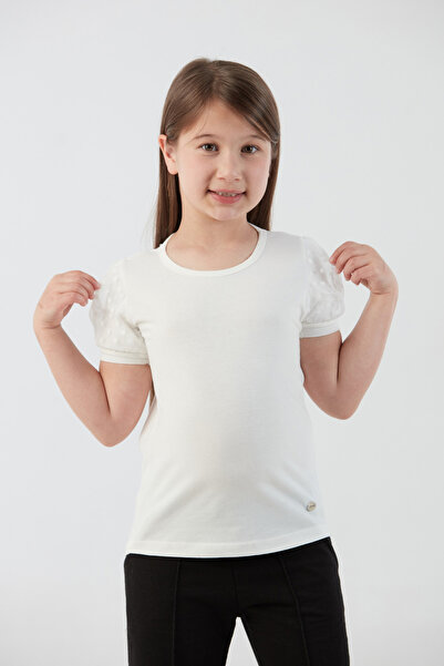 Fulla Moda Basic Sleeve Tulle Detailed Girl's Blouse