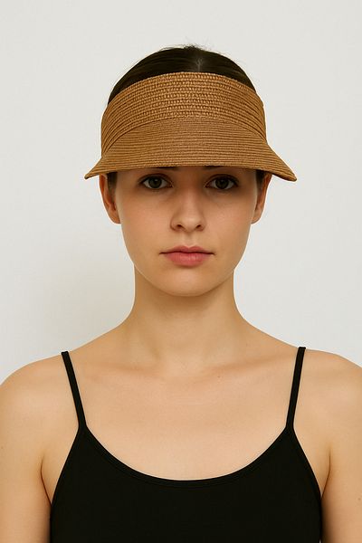 CosmoOutlet Women's Buff Straw Wide Visor Adjustable Summer Sunscreen Visor Beach and Sports Hat