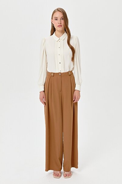 Nihan Düğme Detaylı Palazzo Pantolon Camel