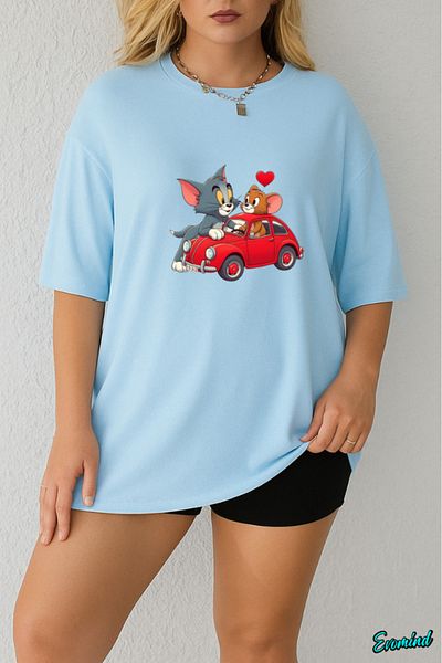 Evomind In Cart 5 or More Purchases Get 1 T-Shirt as a Gift - Large Size Cartoon Character Printed T-Shirt