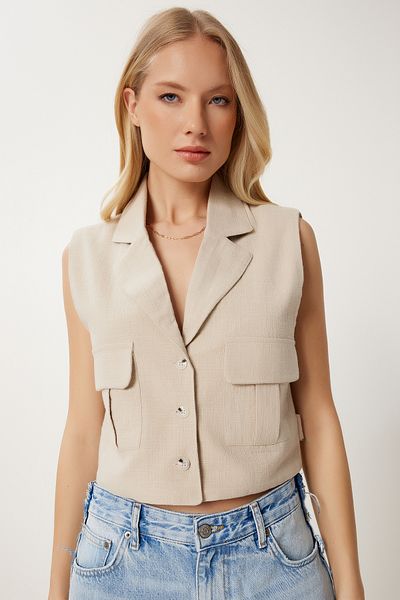 Lovelyİstanbul Shawl Collar Linen Vest