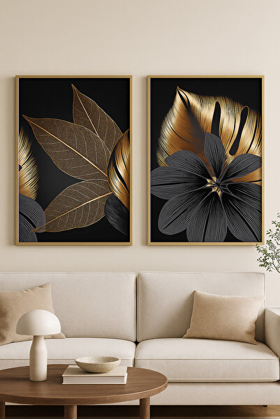seninürünün Χρυσά φύλλα - Μοντέρνος πίνακας 2 τεμαχίων με μεταλλικό πλαίσιο α...