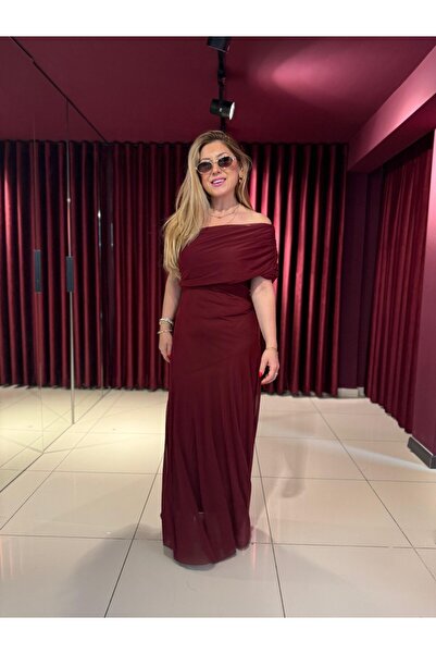 Hotfashion Rochie vișiniu cu un singur umăr