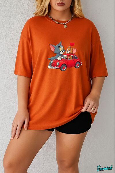 Evomind In Cart 5 or More Purchases Get 1 T-Shirt as a Gift - Large Size Cartoon Character Printed T-Shirt