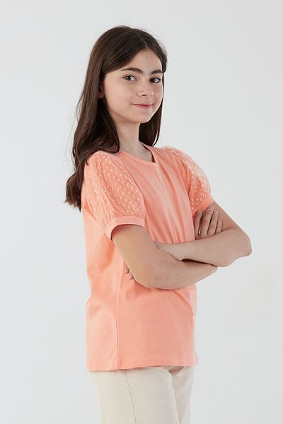 Fulla Moda Βασική μπλούζα για κορίτσια με λεπτομέρεια από τούλι