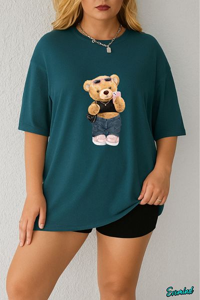Evomind 1 T-Shirt Is a Gift for Purchases of 5 or More in the Cart - Large Size Cute Teddy Bear Printed T-Shirt