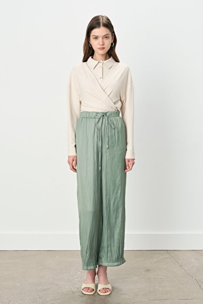 Nihan Bol Paça Crash Pantolon Elma Yeşili