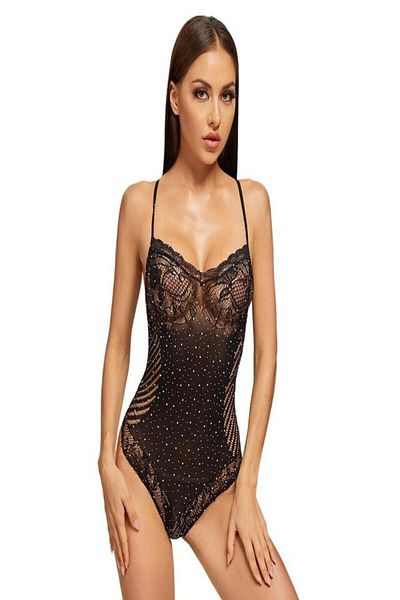 Tessero Lenjerie sexy de dama decorata cu pietre zirconiu, model body, marime universala, dantela, Tessero,