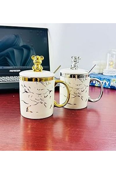 Roses Store كوب سيراميك مع مجسمات ونمط رخامي