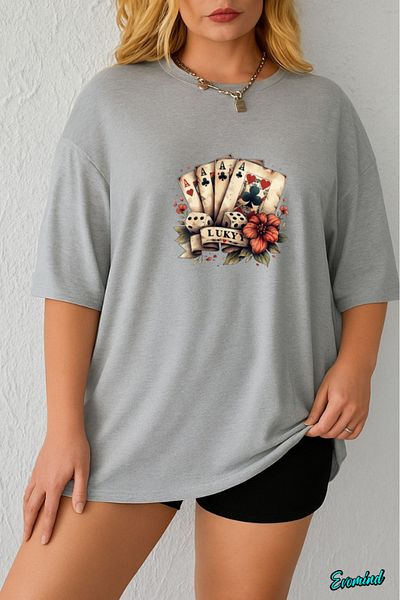 Evomind In Cart 5 and Above Purchases Get 1 T-Shirt Gift - Plus Size Lukyy Printed T-Shirt