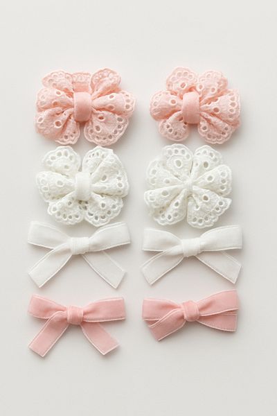 Magu Girl's 8-Piece Lace and Velvet Bow Buckle Set – Powder and Ecru Tones