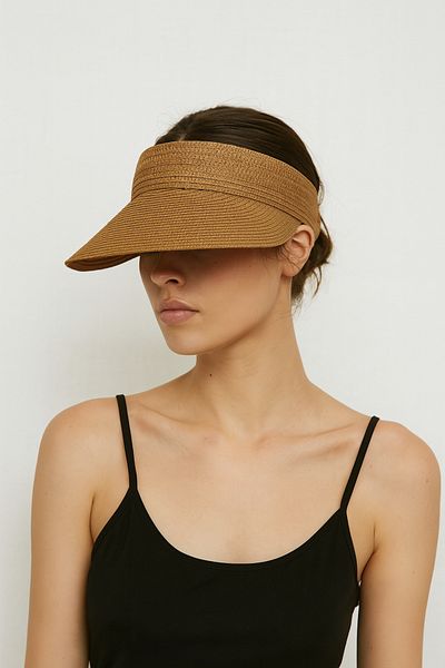 CosmoOutlet Women's Buff Straw Wide Visor Adjustable Summer Sunscreen Visor Beach and Sports Hat