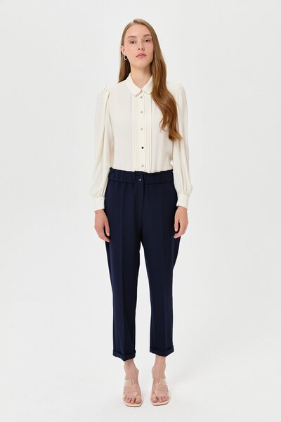 Nihan Beli Lastikli Ütü İzli Havuç Pantolon Lacivert