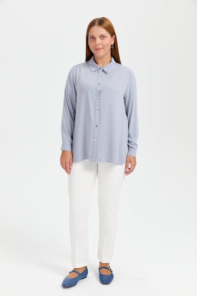 Nihan Büyük Beden Beli Lastikli Kanvas Pantolon Ekru