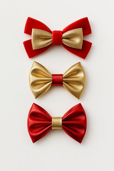 Magu Girl's Red and Gold Colored Bow Buckle Set of 3 - Shiny and Velvet Detailed