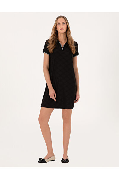 Pierre Cardin Siyah Desenli Polo Yaka Elbise 50306092-VR046