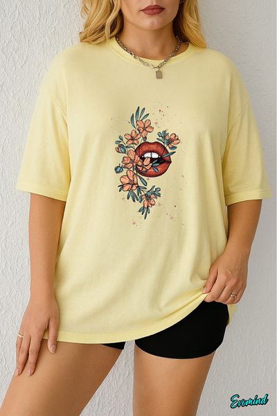 Evomind 1 T-Shirt Is a Gift for Purchases of 5 or More in the Cart - Large Size Cat Flower Printed T-Shirt