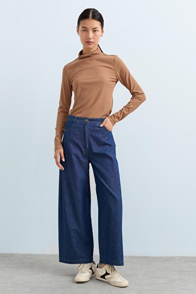 Nihan Bol Paça Denim Pantolon İndigo