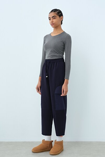 Nihan Beli Lastikli Havuç Pantolon Lacivert