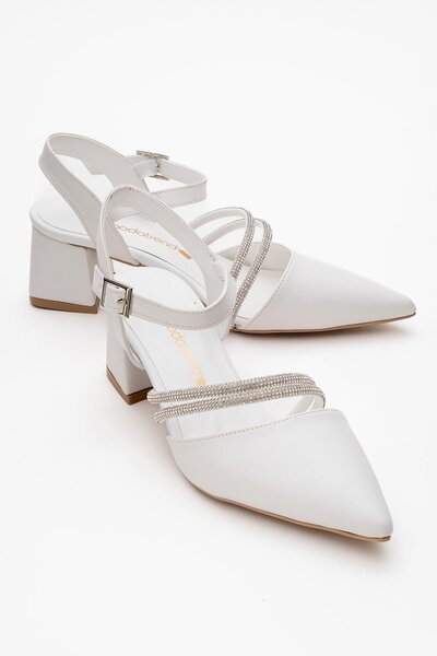 CCWAY AYAKKABI Pantofi de damă cu toc de piatră PIELE ALBĂ