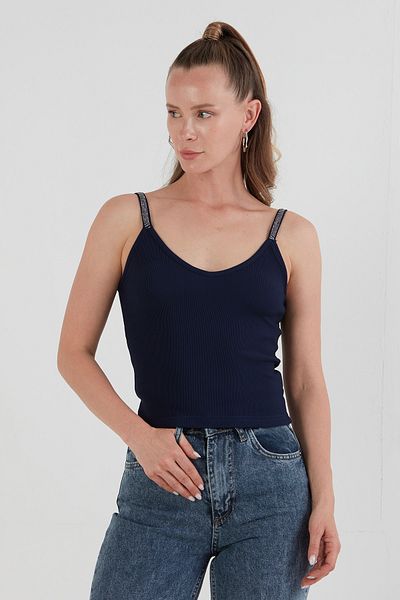 Fulla Moda Μπλούζα με λαιμόκοψη V με λουράκια και λεπτομέρεια από πέτρα