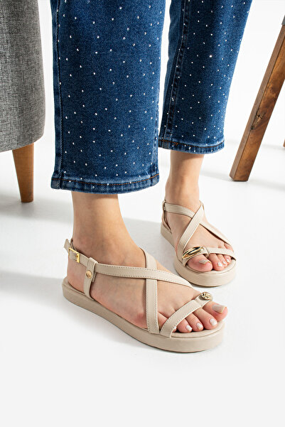 STOCON Maria Women's Gold Ring Detailed Daily Sandals Summer Sandals Stc1119