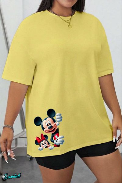 Evomind In Cart 5 or More Purchases Get 1 T-Shirt as a Gift - Large Size Cartoon Character Printed T-Shirt
