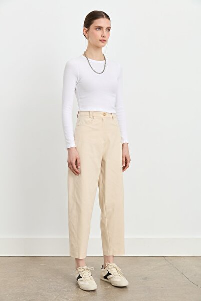 Nihan Havuç Kanvas Denim Pantolon Krem