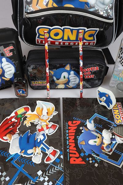 Sonic Dekomus Licensed Sonic Large Size School and Water Bottle with Pen Bag, Lunch Box Stationery Set