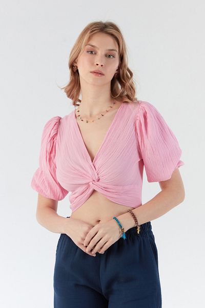 Fulla Moda Μπλούζα με μπαλόνι με κόμπους μπροστά