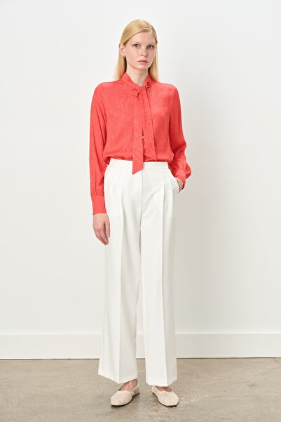 Nihan Çift Pileli Palazzo Poly. Viskon Pantolon Ekru