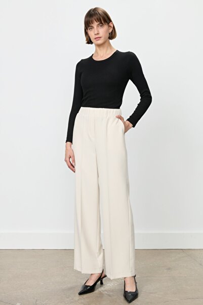 Nihan Beli Lastikli Yüksek Bel Pantolon Taş